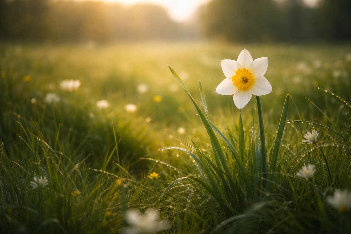 Narcissus flower in a lush field